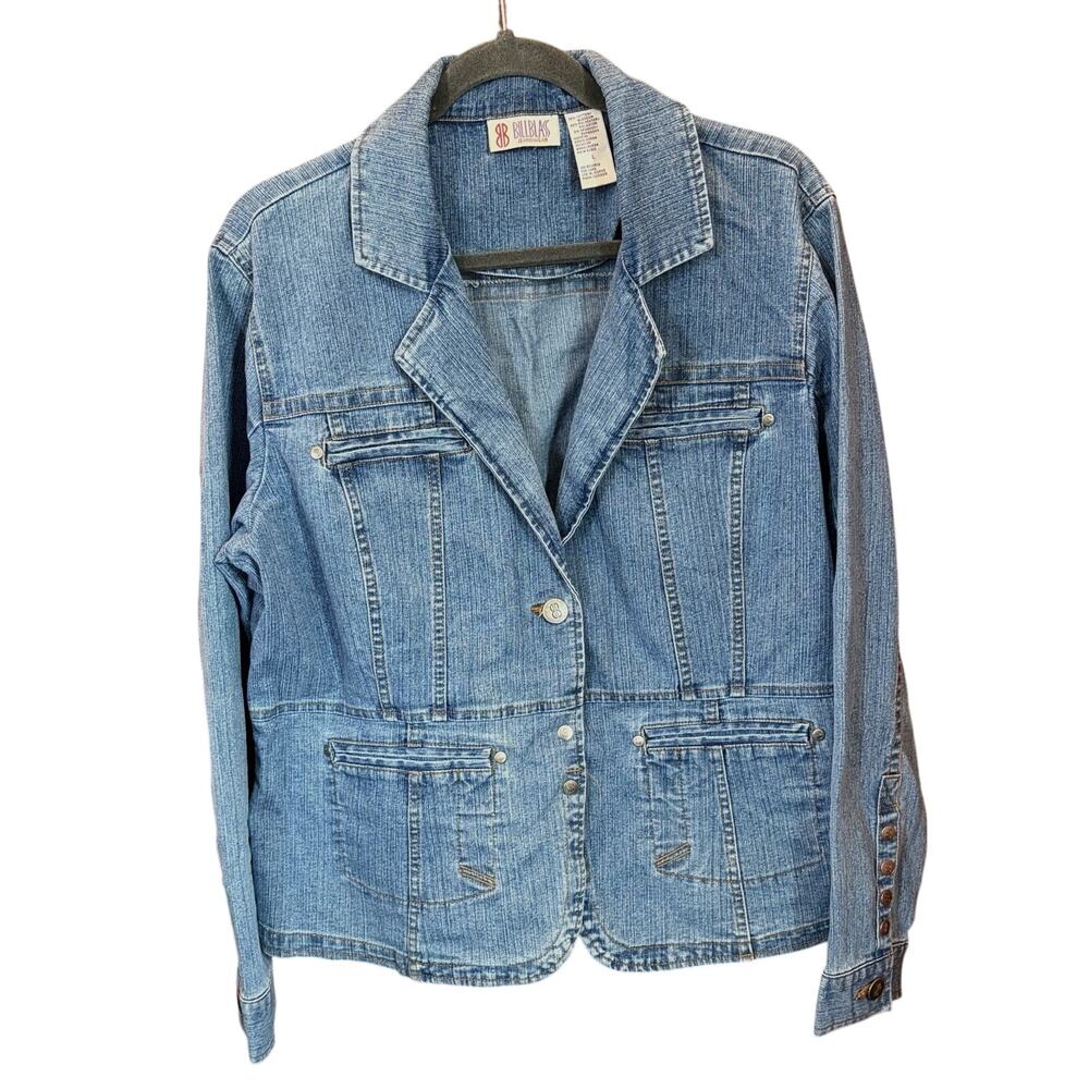 Bill Blass Vintage Women’s Denim Structured Blazer Sz L Blue Bohemian Preppy Y2K